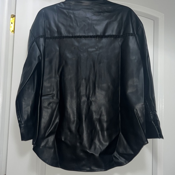 Women Zara Faux Leather Overshirt With Lace Inserts Size XS - Picture 15 of 16